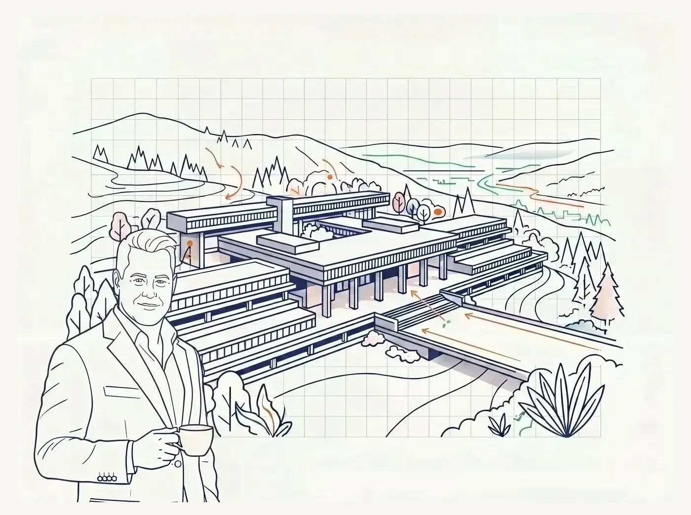 Line-art illustration of an iconic Burnaby landmark