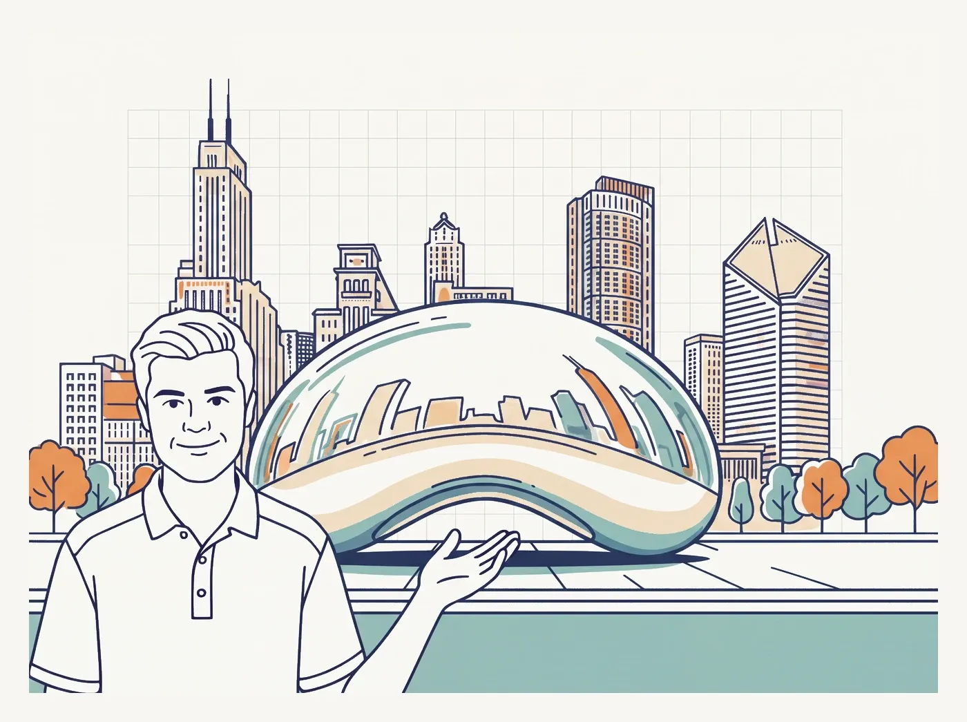 Line-art illustration of an iconic Chicago landmark