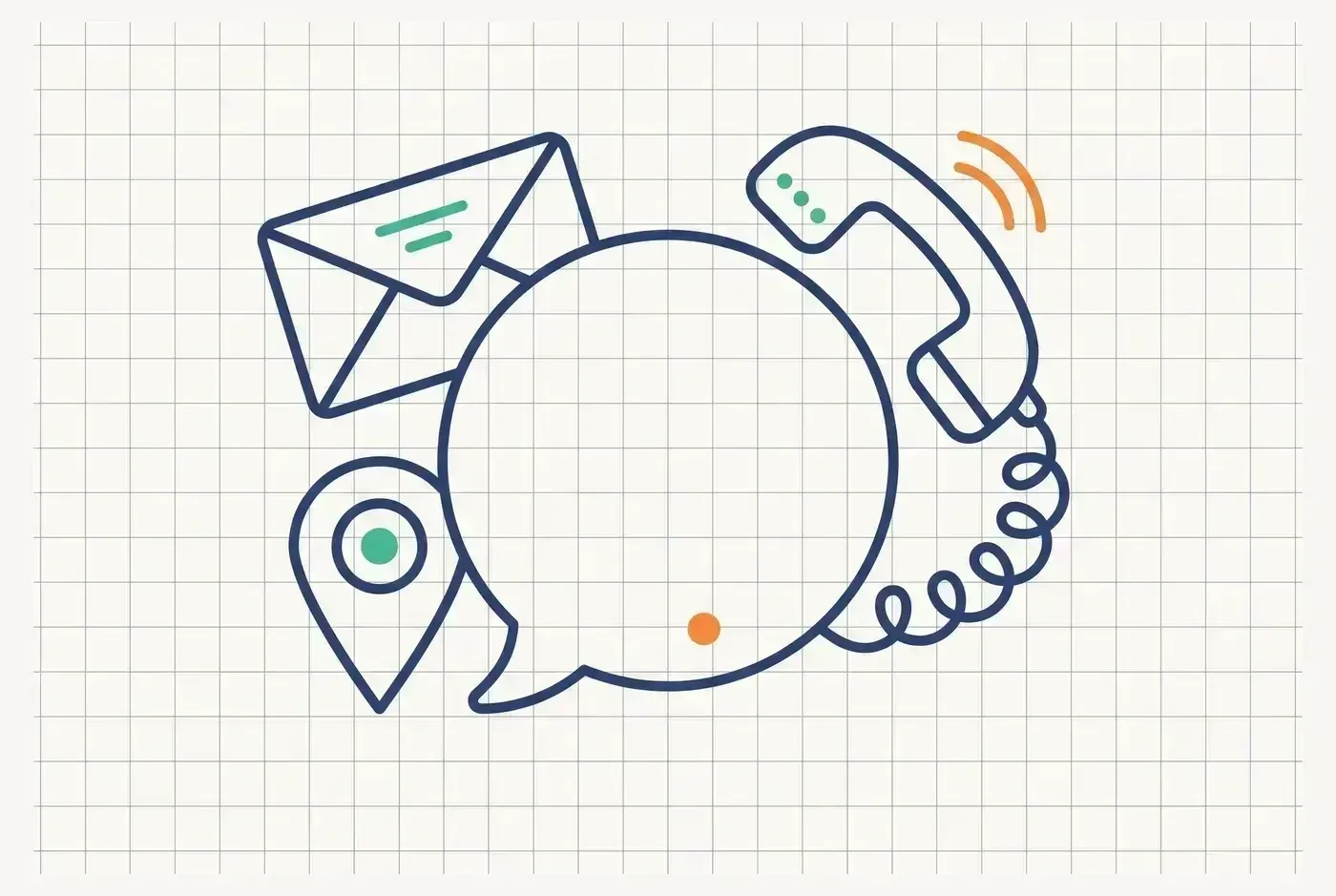 Line-art illustration of a chat bubble, headset, and two office location pins for Vancouver and Chicago