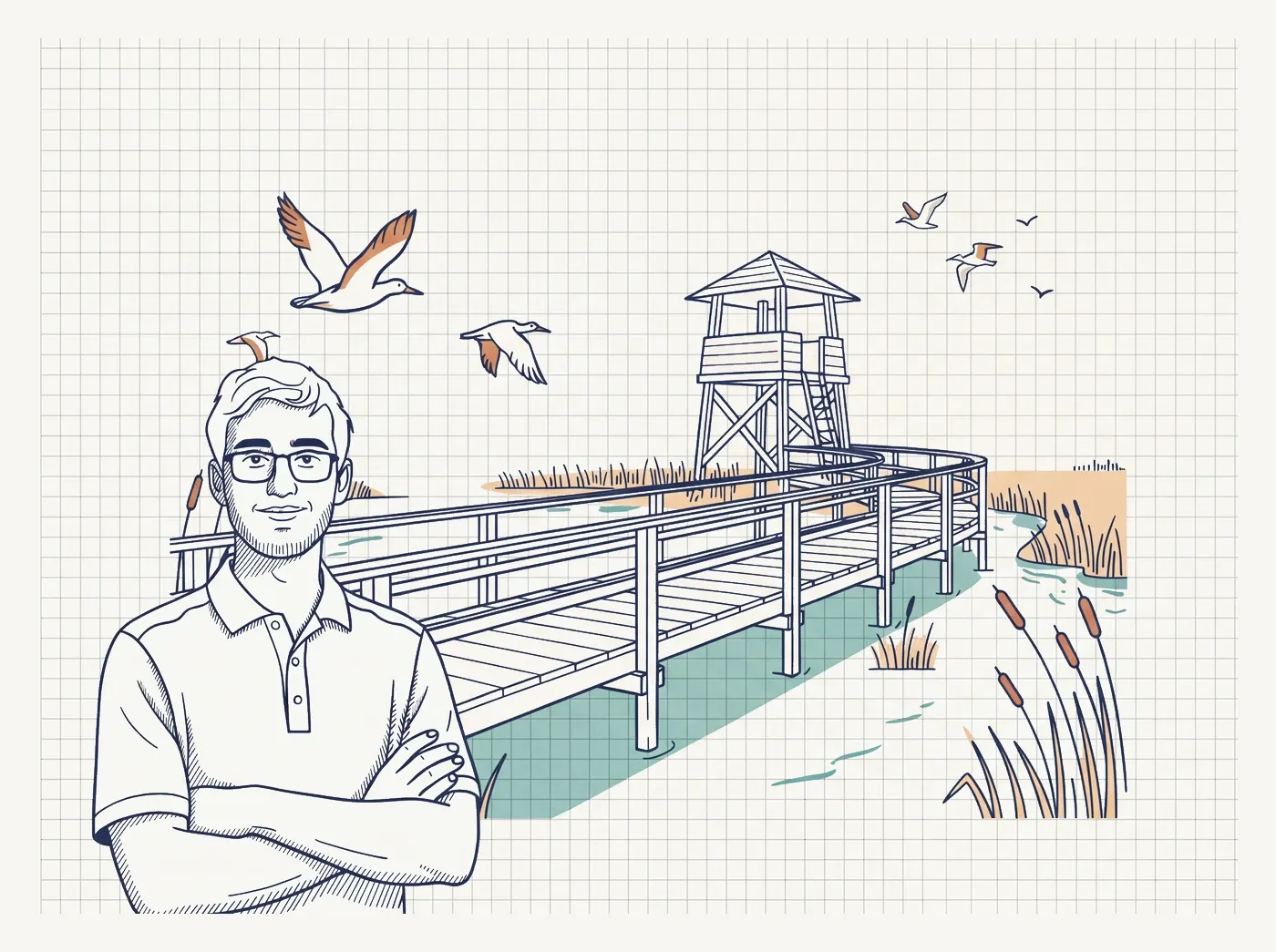 Line-art illustration of an iconic Delta landmark