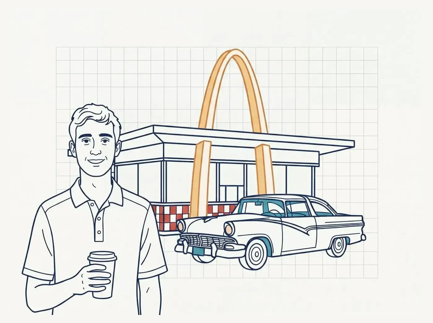 Line-art illustration of an iconic Des Plaines landmark