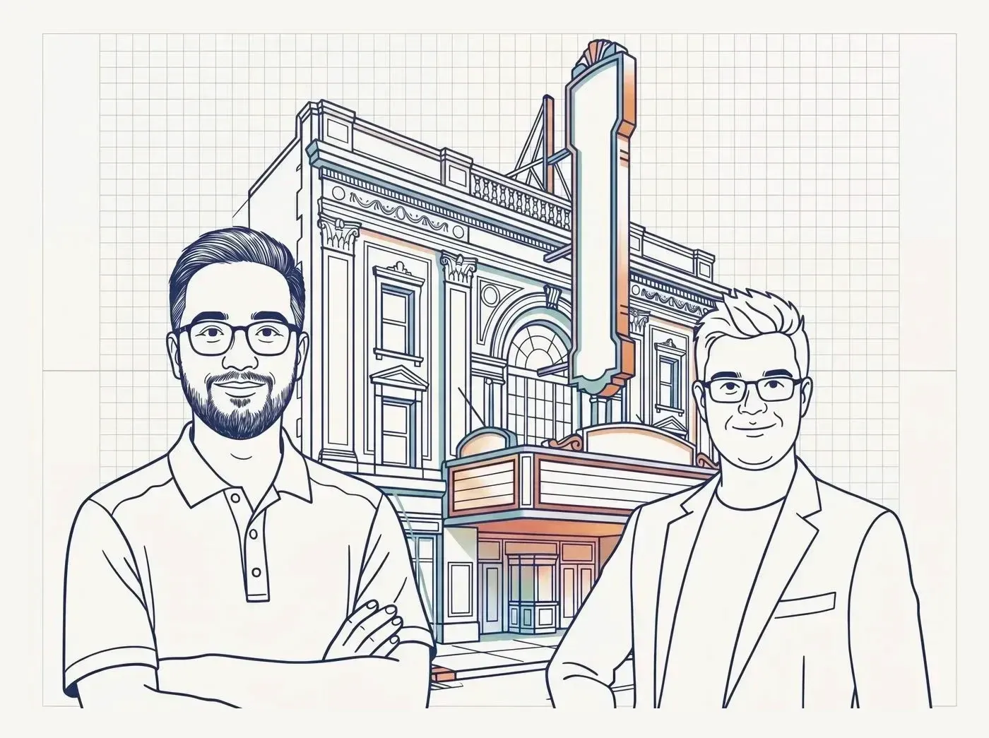 Line-art illustration of an iconic Downers Grove landmark