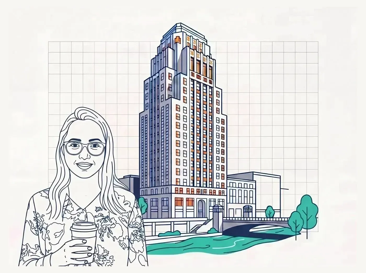 Line-art illustration of an iconic Elgin landmark