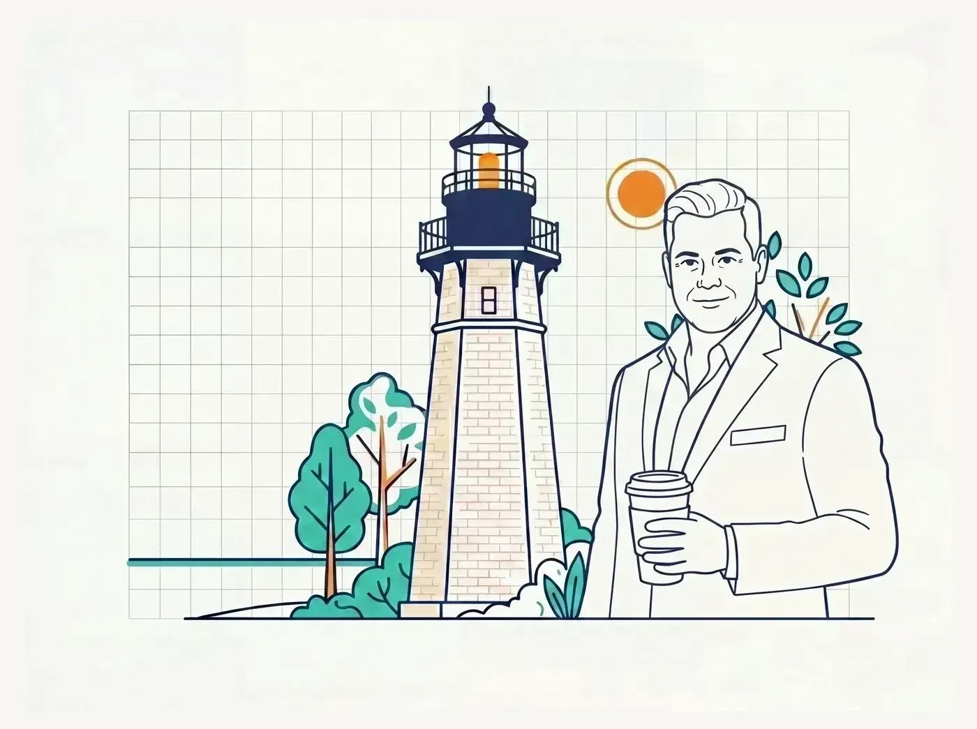 Line-art illustration of an iconic Evanston landmark