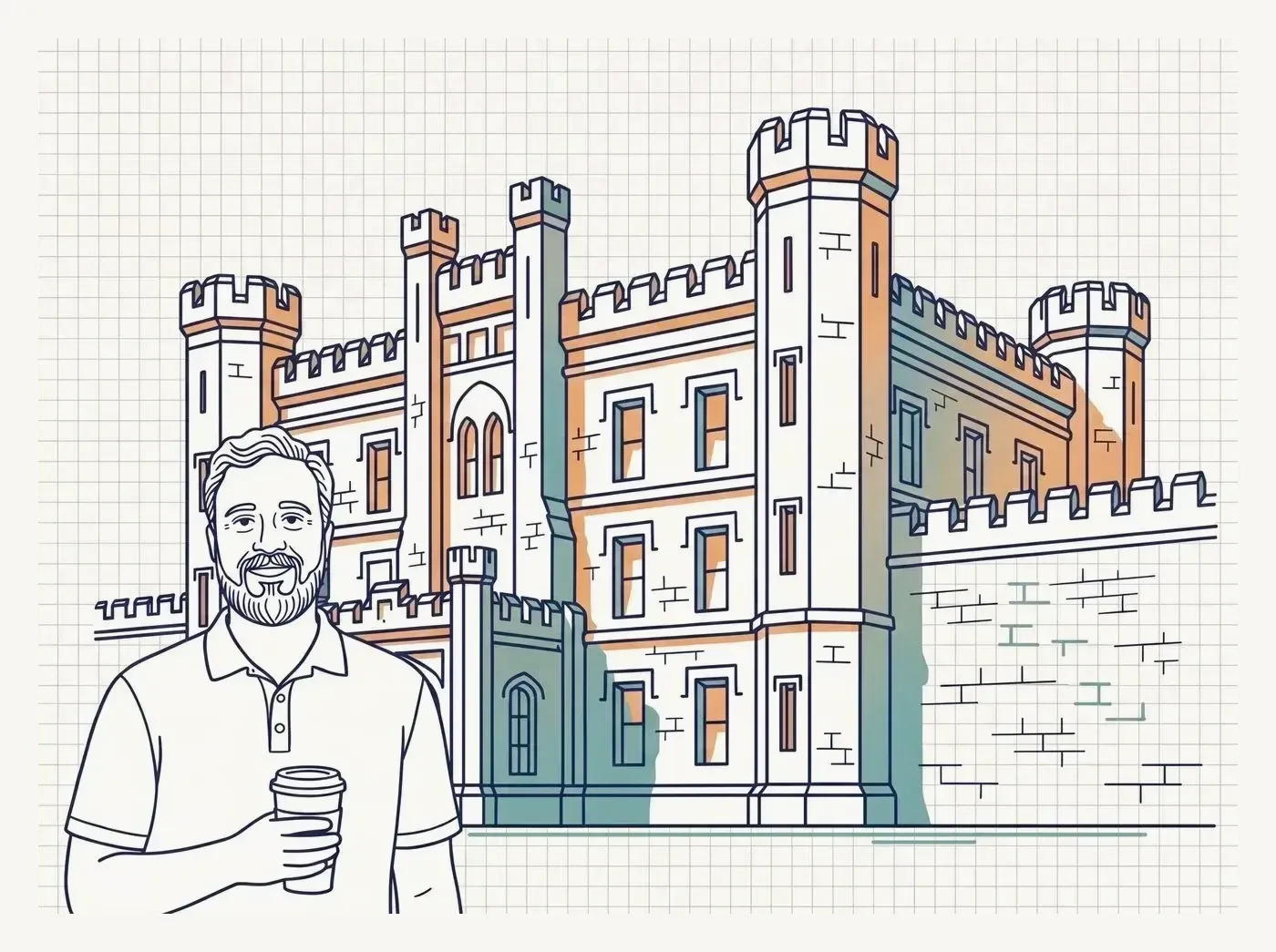 Line-art illustration of an iconic Joliet landmark