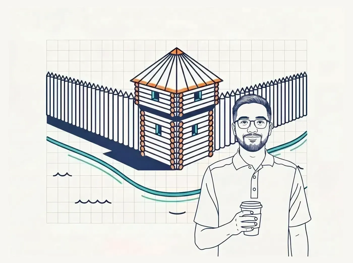 Line-art illustration of an iconic Langley landmark