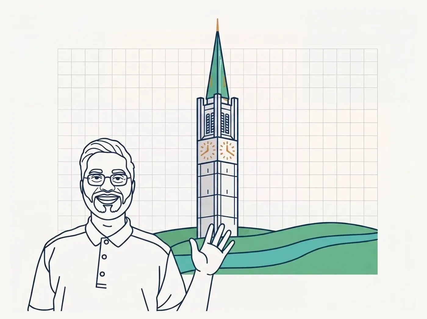 Line-art illustration of an iconic Mission landmark