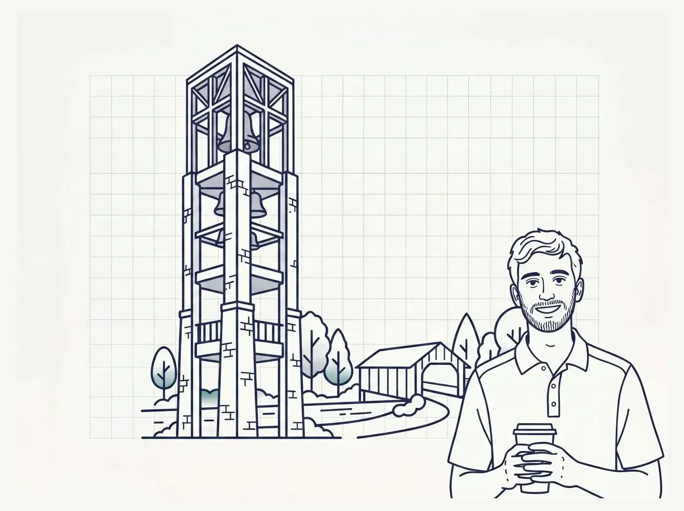 Line-art illustration of an iconic Naperville landmark