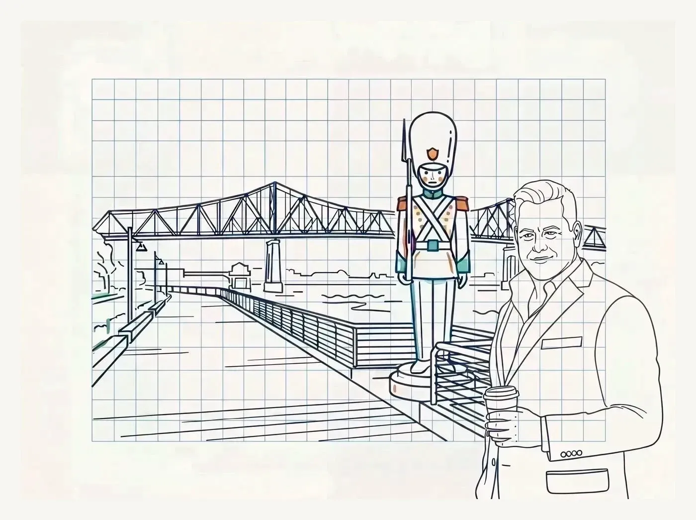 Line-art illustration of an iconic New Westminster landmark