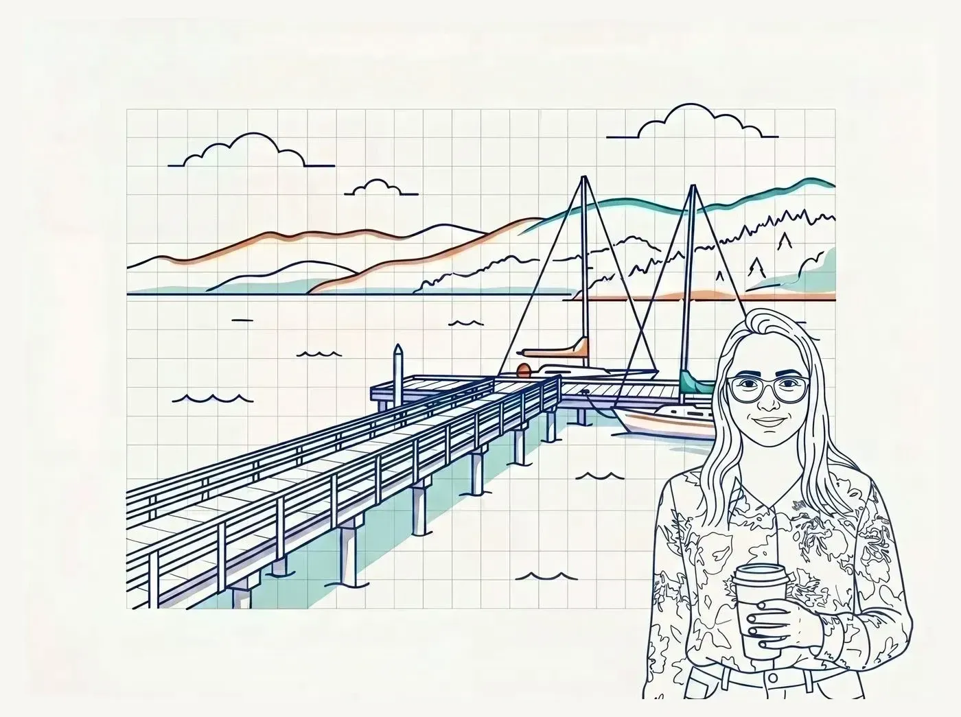 Line-art illustration of an iconic Port Moody landmark