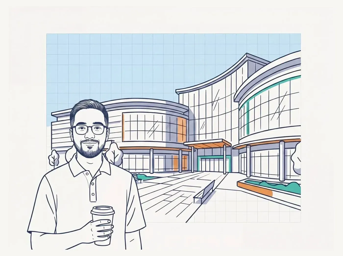 Line-art illustration of an iconic Schaumburg landmark