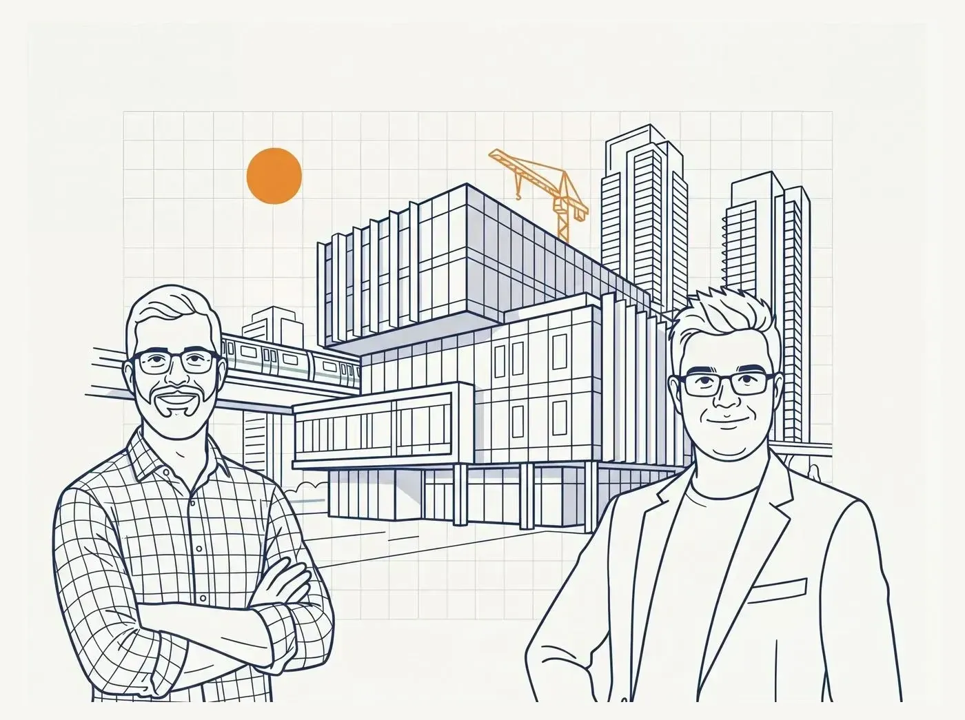 Line-art illustration of an iconic Surrey landmark