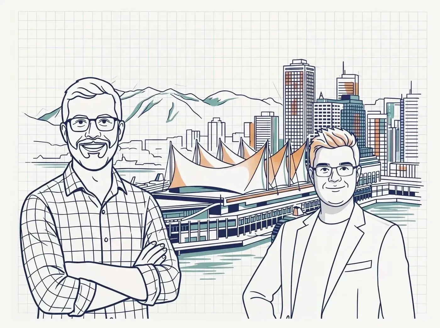 Line-art illustration of an iconic Vancouver landmark